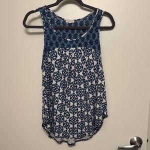 Anthropologie Blue and White Patterned Top
